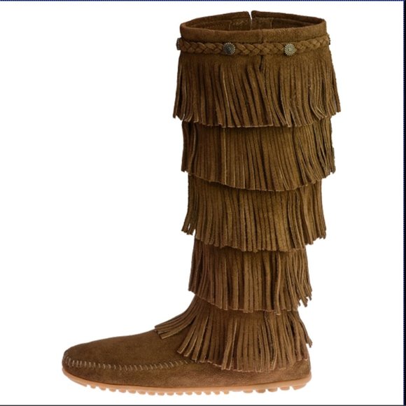 Anthropologie Minnetonka Moccasins 5 Layer Fringe Boot - Picture 5 of 15